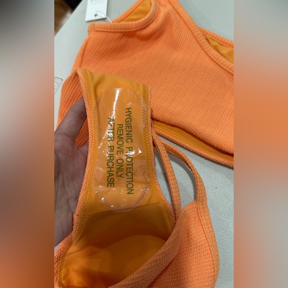 NWT Jonathan Simkhai Umi Textured One Shoulder Bikini Top & Bottom Set Orange XS - Picture 8 of 11